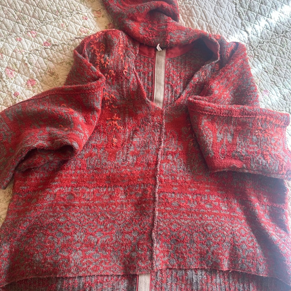 Free People cozy crop boho sweater with generous full-size hood.